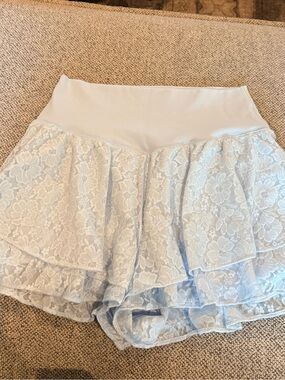 aerie Lace Layered Athletic Shorts in Light Blue